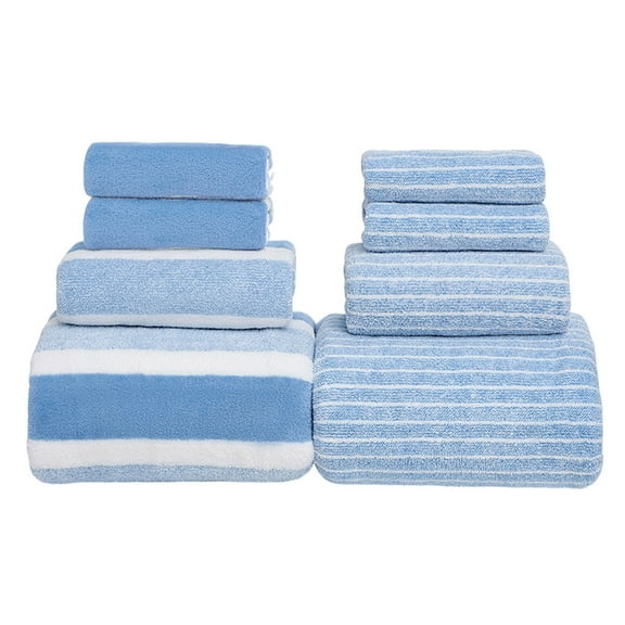 Twfbrm 8 Piece Microfiber Bath Towel Set, Coral Velvet Highly Absorbent Striped Towels, 2 Bath Towels 2 Hand Towels and 4 Wash Cloths, Soft and Lightweight Towels for Bathroom Gym Beach Hotel and Spa