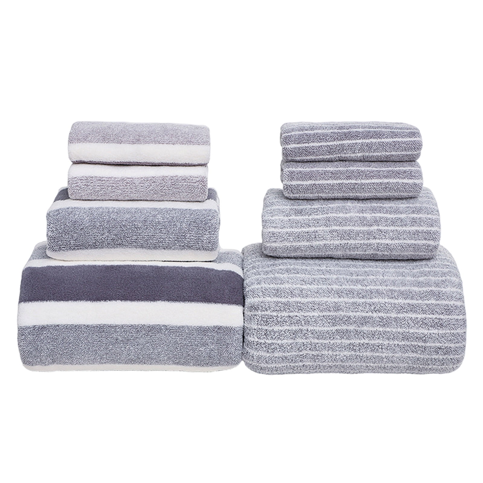 Twfbrm 8 Piece Microfiber Bath Towel Set, Coral Velvet Highly Absorbent Striped Towels, 2 Bath Towels 2 Hand Towels and 4 Wash Cloths, Soft and Lightweight Towels for Bathroom Gym Beach Hotel and Spa