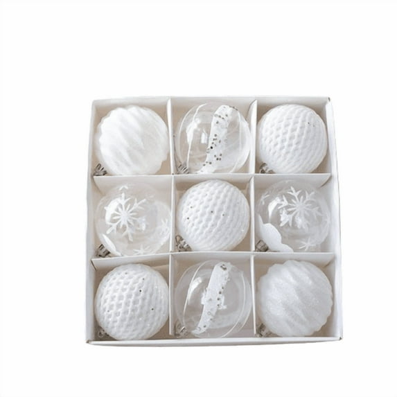 Twfbrm 9 Pcs Christmas Tree Ball Ornaments, 3.15" Large Glitter Snowflake Decorative Ball Pendants, Shatterproof Xmas Tree Hanging Baubles Christmas Decorations for Party Wedding Holiday