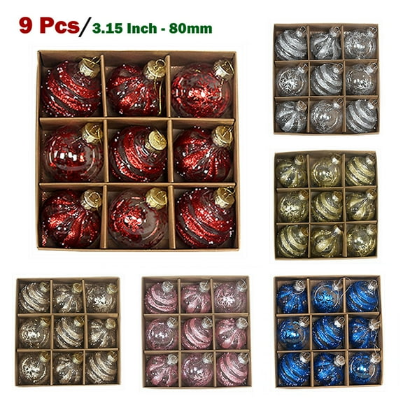 Twfbrm 9ct Clear Christmas Ball Ornaments, 3.15" Shatterproof Plastic Decorative Ball Pendants with Stuffed Delicate Sparkling, Glitter Xmas Tree Hanging Baubles Christmas Decorations for Holiday
