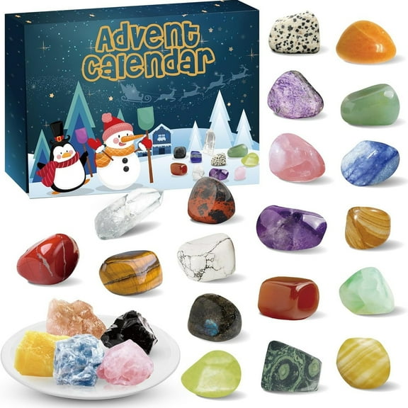 Twfbrm Advent Calendar 2024, 24 Days Natural Healing Crystal Gemstones Minerals & Fossils Advent Calendar Crystals Christmas Calendar Enthusiasts Rocks Collection for Xmas Girls Boys Kids Men Women