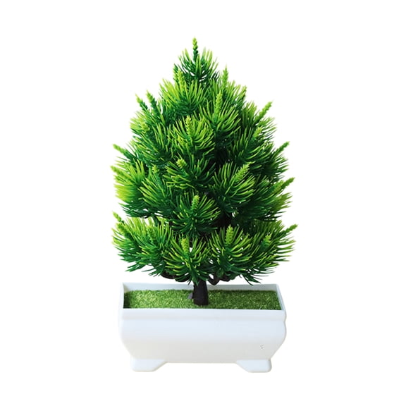 Twfbrm Artificial Bonsai Tree, 8 inch Realistic Plastic Potted Plants with White Pots, UV-Resistant Faux Pine Tree Plant Zen Garden Decorative Greenery Tabletop Decorations for Home Office Shelf