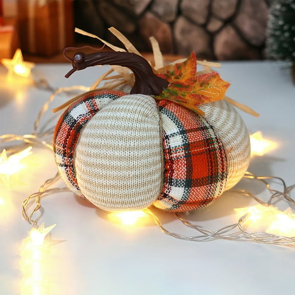 Twfbrm Artificial Fabric Pumpkins Fall Decorations for Home, 5.5" Buffalo Plaid Faux Pumpkins Ornaments, Rustic Farmhouse Decorative Pumpkin Thanksgiving Table Centerpiece for Shelf Mantel Couch