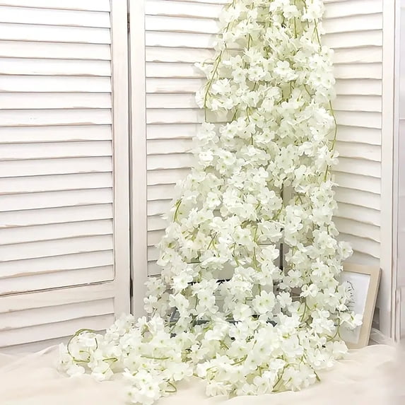 Twfbrm Artificial Flower Garlands, 5.9 Ft Cherry Blossoms Garland Realistic Silk Floral Vines, Fade-Resistant Faux Hanging Flowers Plants, Spring Decor for Wedding Arch Party Window Fireplace