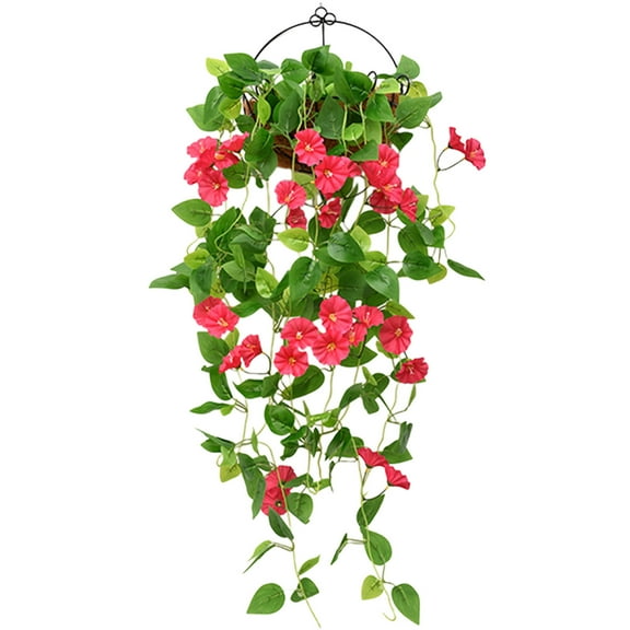 Twfbrm Artificial Hanging Flowers with Basket, 40" Realistic Long Vines Morning Glory with Eucalyptus Leaves, UV Resistant No Fade Faux Silk Flowers Garland Spring Decorations for Porch Wedding Party