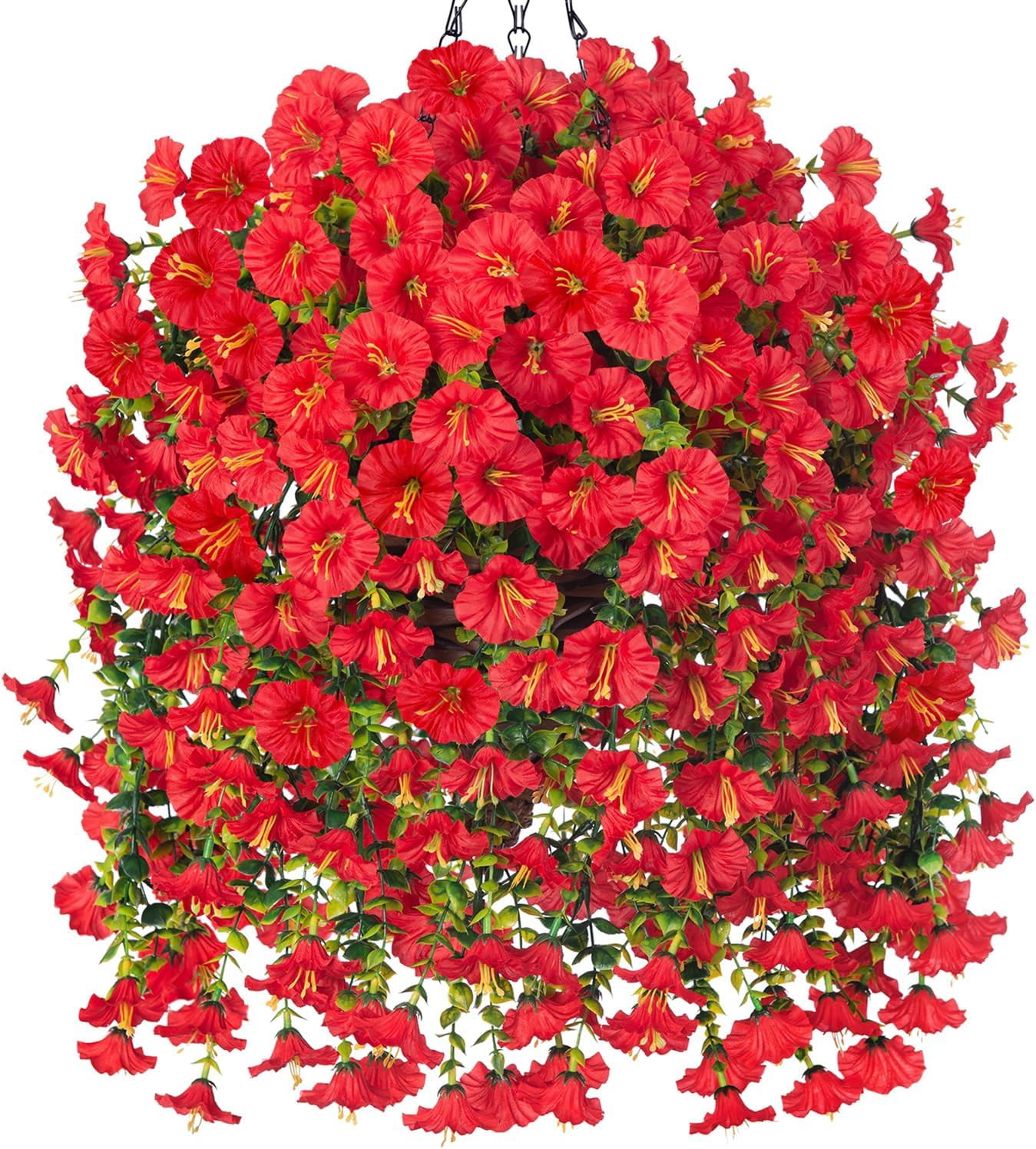 Twfbrm Artificial Hanging Flowers for Outdoor, 30" Long Realistic Silk Morning Glory with Eucalyptus, UV Resistant Look Real Faux Plants Spring Summer Decorations for Porch Patio Balcony Garden