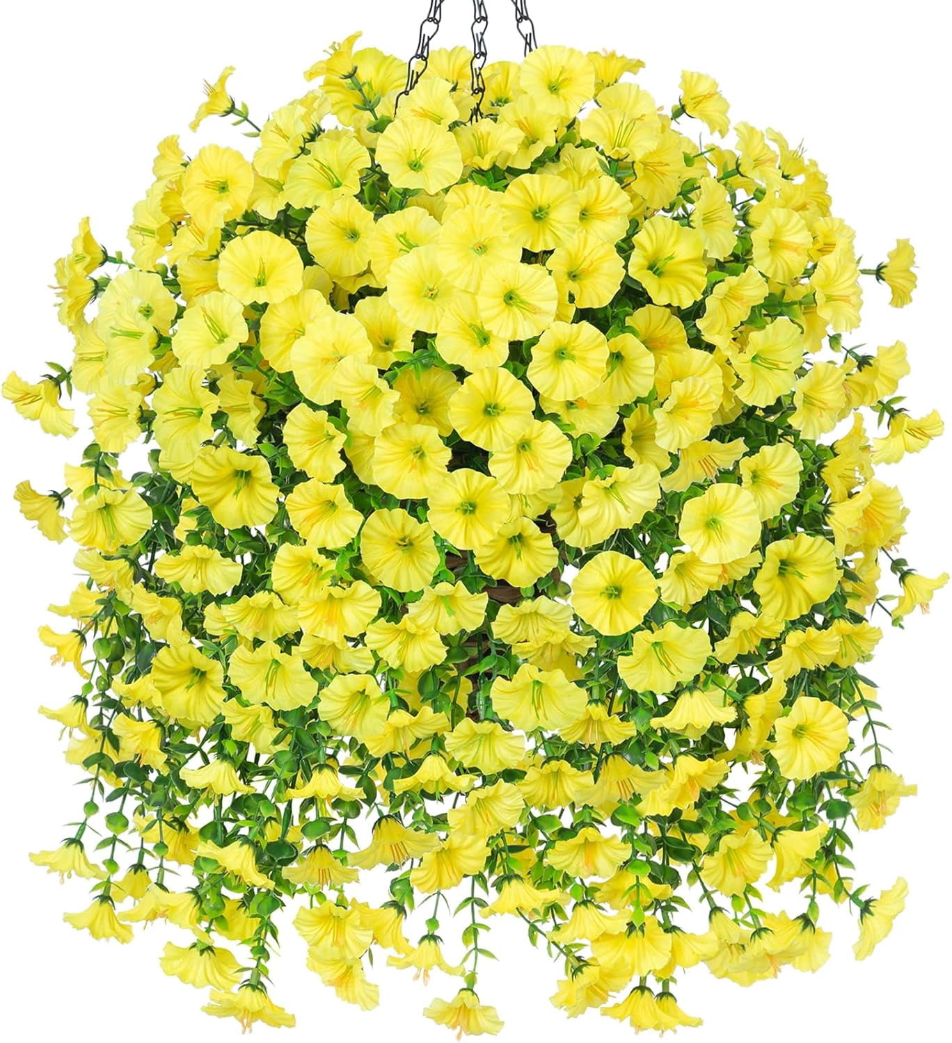 Twfbrm Artificial Hanging Flowers for Outdoor, 30" Long Realistic Silk Morning Glory with Eucalyptus, UV Resistant Look Real Faux Plants Spring Summer Decorations for Porch Patio Balcony Garden