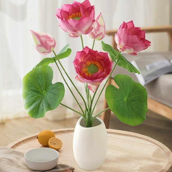 Twfbrm Artificial Lotus Flowers, 22" Realistic Silk Lotus Flowers with Leaves, UV Resistant Real-Touch Faux Water Lily Bouquets Simulation Flowers Decorations Vase Filler for Home Wedding Party