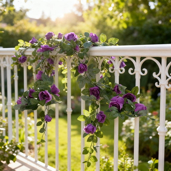 Twfbrm Artificial Rose Vine, 6.6 Ft Silk Flower Garland with Green Leaves, UV-Resistant Faux Hanging Flowers Plants, Lifelike Greenery Garland Spring Decor for Mantle Wedding Arch Porch Party