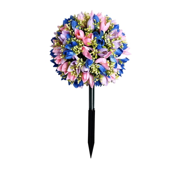 Twfbrm Artificial Topiary Ball Trees with Flowers, 16" Realistic Tulip Flowers with Ground Spikes, UV Resistant & Waterproof Faux Greenery Shrubs Spring Decor for Lawn Yard Garden Patio Porch