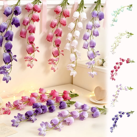 Twfbrm Artificial Tulip Garland, Artificial Hanging Flowers Garland with Stems, Real Touch Wind Chime Orchid Wedding Decoration for Outdoor, Backdrop, Home, indoor Decor