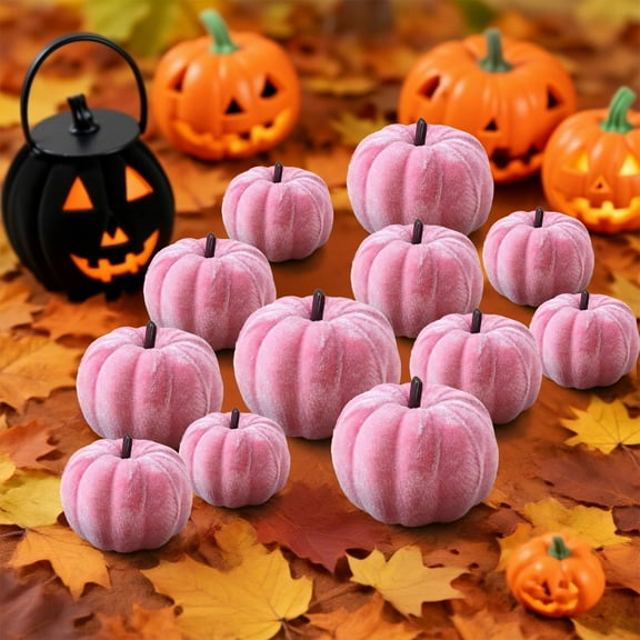 Twfbrm Artificial Velvet Pumpkins, Fall Decoration for Home, Mini Pink Faux Foam Fabric Pumpkin Models, Rustic Farmhouse Thanksgiving Decorative Pumpkins Table Centerpiece for Tiered Tray, Mantel