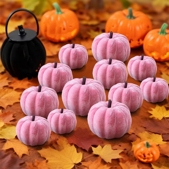 Twfbrm Artificial Velvet Pumpkins, Fall Decoration for Home, Mini Pink Faux Foam Fabric Pumpkin Models, Rustic Farmhouse Thanksgiving Decorative Pumpkins Table Centerpiece for Tiered Tray, Mantel