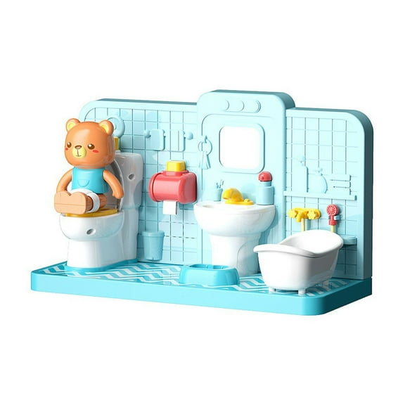 Twfbrm Baby Learning Playsets Mini Simulation Model Of Baby Playing House Teddy Bear Three In One Electronic Toilet Bathroom Children's Puzzle Enlightenment Toy Gifts for 5-12 Years Boys Girls