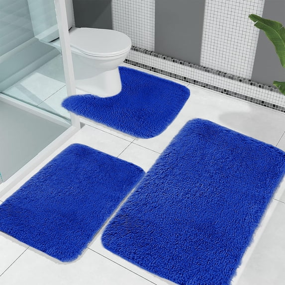 Twfbrm 3 Piece Bathroom Rugs Set, Fluffy Plush Bath Rug with U-Shape Toilet Rug, Super Soft and Absorbent Plush Floor Mats, Non-Slip Rubber Backing Quick Dry Shower Mats for Tub Toilet Bathroom