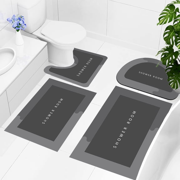 Twfbrm Bathroom Rugs Set 4 Pieces, Ultra Thin Bath Mat Fit Under Door, Non-Slip Rubber Backing Floor Mat, Super Absorbent Quick-Dry Washable Shower Mat for Toilet Bathtub and Kitchen