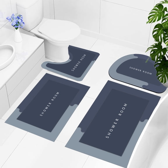 Twfbrm Bathroom Rugs Set 4 Pieces, Ultra Thin Bath Mat Fit Under Door, Non-Slip Rubber Backing Floor Mat, Super Absorbent Quick-Dry Washable Shower Mat for Toilet Bathtub and Kitchen