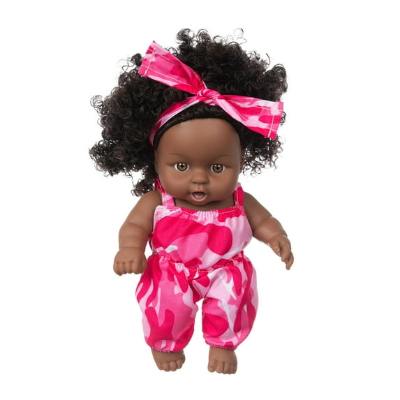 Twfbrm Black Baby Doll, 8" Realistic American African Girl Doll with Dress, Poseable Curly Reborn Baby Toys, Soft Vinyl Body Newborn Baby Toy, Christmas Birthday Gifts for 3-5 Years Boys Girls