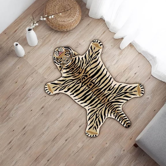 Twfbrm Cartoon Tiger Bathroom Rugs, 16"x24" Cute Tiger Shaped Microfiber Plush Floor Mat with Non-Slip Rubber Backing, Soft Absorbent Animals Printed Area Rugs Decorative Carpet for Office Bedroom