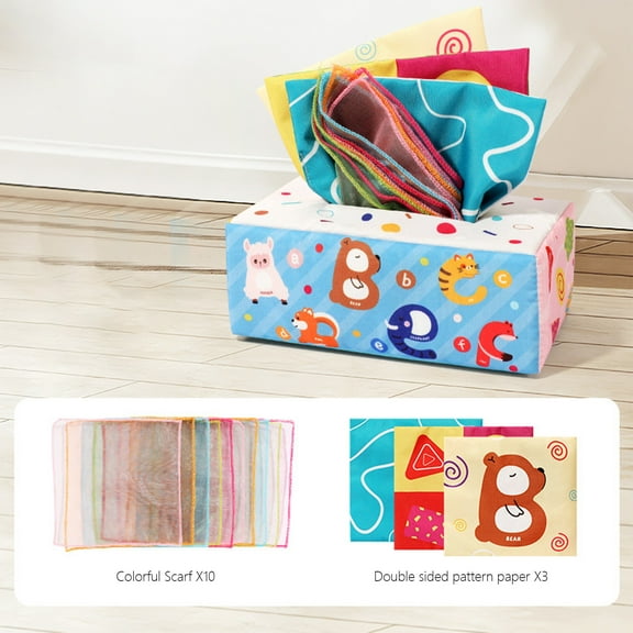 Twfbrm ChildrenTissue Box With Teether Soft Stuffed Sensory Toys High Contrast Scarves With Crinkle Paper For Kids Educational Preschool Learning