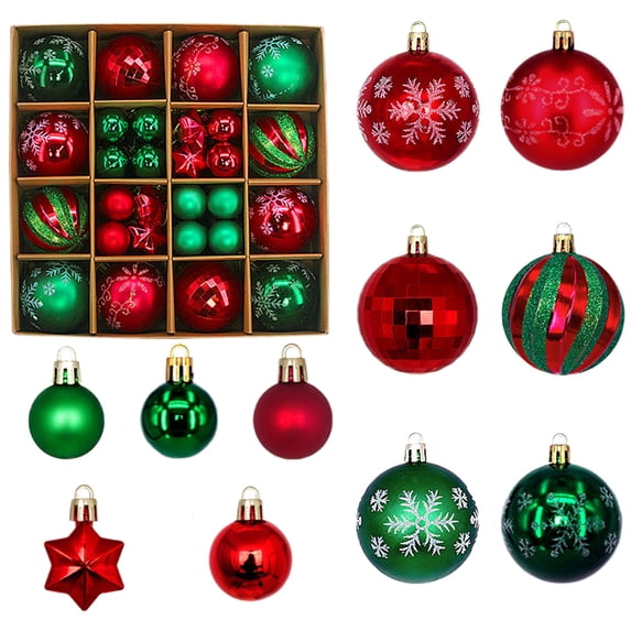 Twfbrm Christmas Balls, 44 Pcs Christmas Decorations Balls Including 12Pcs 6cm/2.36" Balls & 28Pcs 3cm/1.18" Balls, 4Pcs Star Christmas Tree Balls for Holiday Wedding Party on Clearance-Red&Green