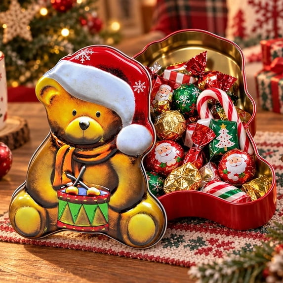 Skhape Twfbrm Christmas Candy Tin Box, Sturdy Cute Bear Shape Candy Tin ...