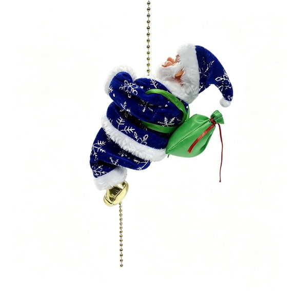 Twfbrm Christmas Climbing Santa Claus Ornament, Electric Climbing Santa Toy with Gold Bead Chain and Gift Bag, Animated Santa Hanging Ornaments for Home, Party, Christmas Decoration