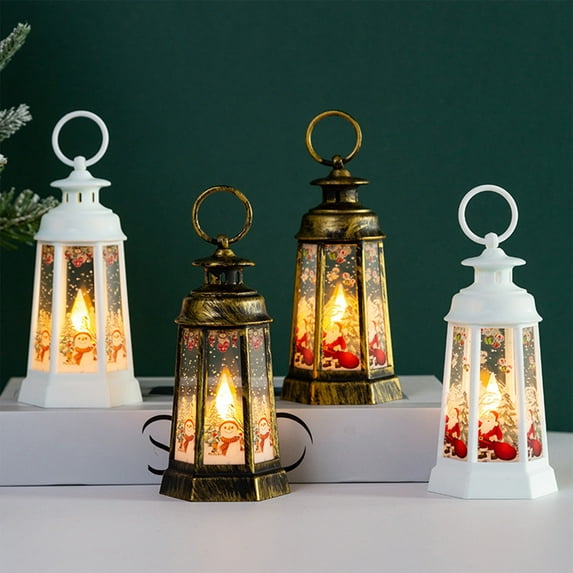 Twfbrm Christmas Decorative Lanterns, Christmas Decorations Vintage Hanging Lantern with LED Candle & Santa Pattern, Battery Operated Western Lantern Table Centerpiece for Party Wedding Holiday