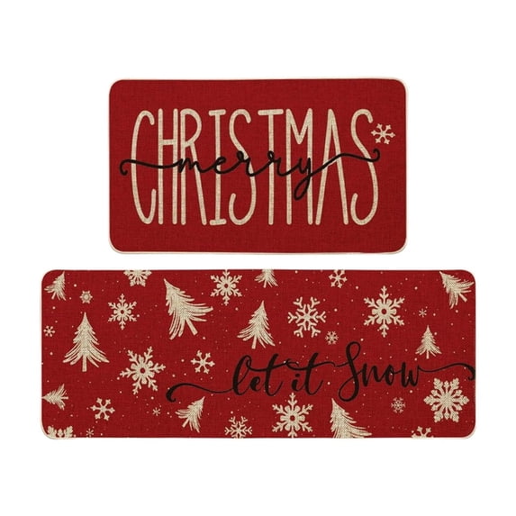 Twfbrm Christmas Kitchen Rugs and Mats for Floor, Merry Christmas Kitchen Rugs Sets of 2, Memory Foam Kitchen Mats for Floor, Washable Microfiber Christmas Kitchen Carpet Decor 16x24in+16x48in