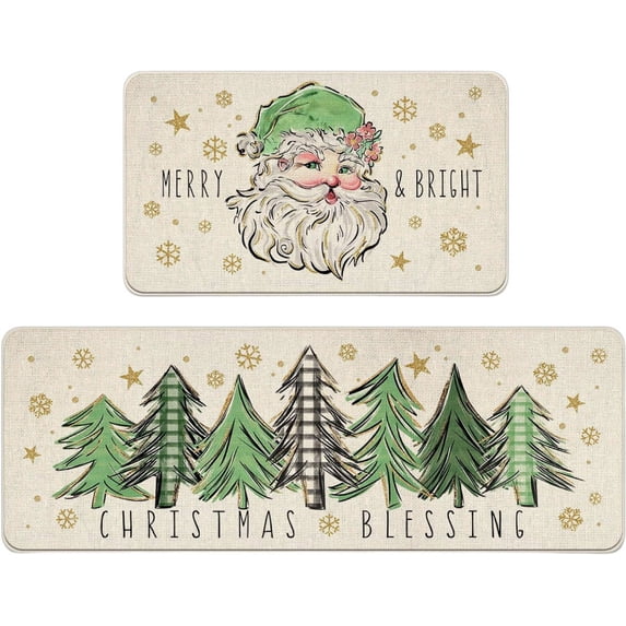 Twfbrm Christmas Kitchen Rugs and Mats for Floor, Merry Christmas Kitchen Rugs Sets of 2, Memory Foam Kitchen Mats for Floor, Washable Microfiber Christmas Kitchen Carpet Decor 16x24in+16x48in