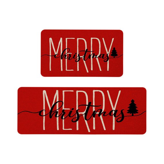 Twfbrm Christmas Kitchen Rugs and Mats for Floor, Merry Christmas Kitchen Rugs Sets of 2, Memory Foam Kitchen Mats for Floor, Washable Microfiber Christmas Kitchen Carpet Decor 16x24in+16x48in