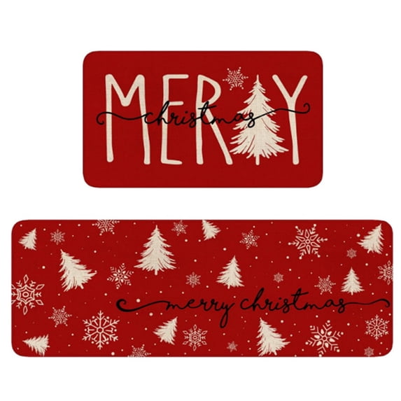 Twfbrm Christmas Kitchen Rugs and Mats for Floor, Merry Christmas Kitchen Rugs Sets of 2, Memory Foam Kitchen Mats for Floor, Washable Microfiber Christmas Kitchen Carpet Decor 16x24in+16x48in