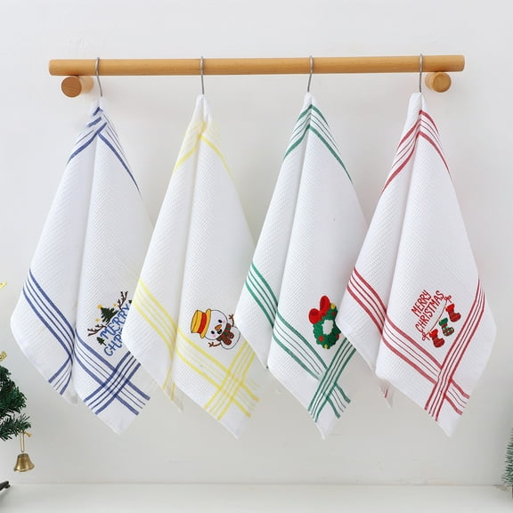 Twfbrm Christmas Kitchen Towels, 15"x25" Cotton Embroidered Merry Christmas Hand Towels, Soft Absorbent Quick Dry Christmas Theme Dish Towels Winter Holiday Decorative Towels for Home Bathroom