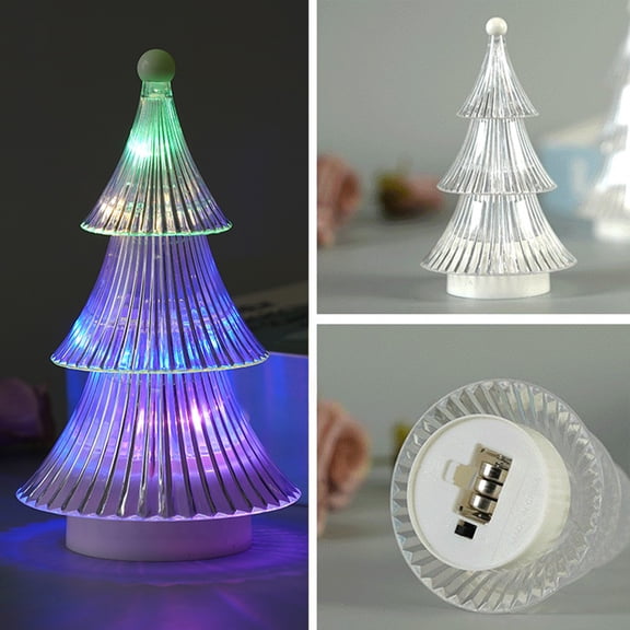 Twfbrm Christmas Ornaments Tree Set, Tower Shaped Glass Xmas Tree, Glass Tabletop Christmas Tree Decoration with LED Lights Home Table Decor Festive Gift