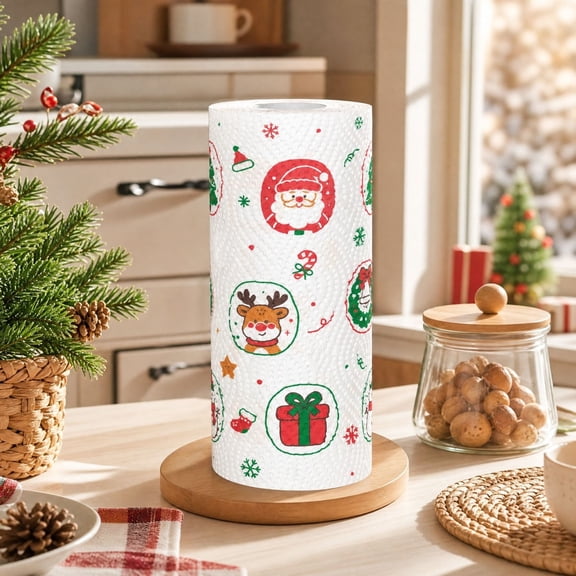 Twfbrm Christmas Paper Towels, Oil Resistants Absorbent Kitchen Paper Towels with Christmas Print Design, Winter Holiday Disposable Tableware Napkins for Cleaning, Christmas Gift