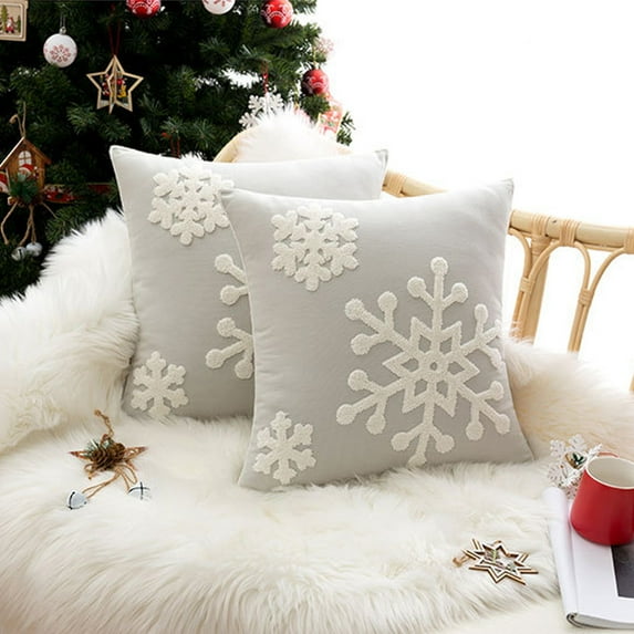 Twfbrm Christmas Pillow Covers 18x18 In Cotton Xmas Blessing Throw Pillows Cover for Bed Sofa Cushion Car Snowflake Embroideried Pillowcases for Couch Bedroom Christmas Decorations on Clearance - Gray