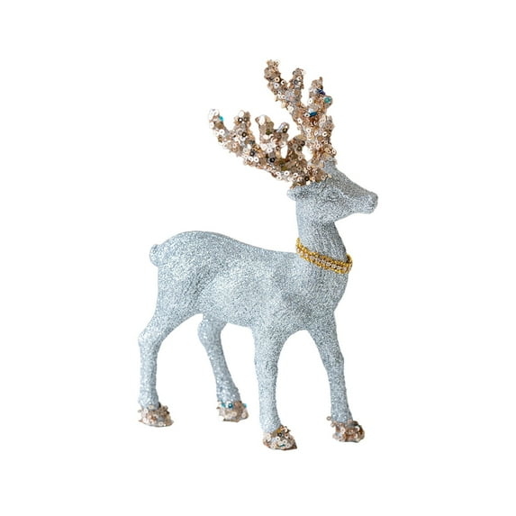 Twfbrm Christmas Reindeer Figurines, Christmas Decorations 8.3" Glitter Sequins Deer Statue with Rhinestones, Rustic Standing Elk Tabletop Ornaments for Living Room Bedroom Office Shelf Mantel