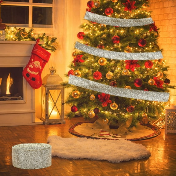 Twfbrm Christmas Ribbon for Gift Wrapping Christmas Tree Ribbon Wired 6.56FT Sparkle Metallic Glitter Wire Ribbon for Tree, Bows Making, Wreath Supplies, Gift Wrapping, Garland, Home Decor