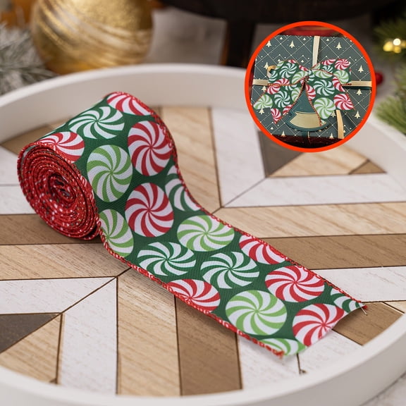 Twfbrm Christmas Ribbon for Wreath Bows Wrapping Gifts, Red Pink Candy Cane Ribbon for Gift Wrapping Party Supplies Decoration DIY Crafts 16.4FT Wired Winter Christmas Wreath Ribbon