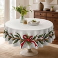 thumbnail image 1 of Twfbrm Christmas Round Table Runner, 59 x 59 Inch White Table Cloth with Bow Design, Waterproof Table Cover Christmas Decoration for Party, Kitchen, Dining, Room, Home Decor, 1 of 6