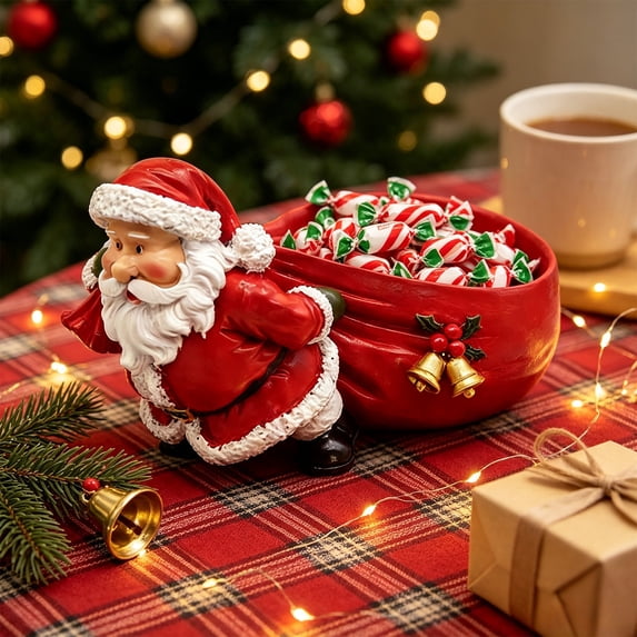 Twfbrm Christmas Santa Candy Dish, Sturdy Resin Santa Candy Bowl with Gift Sack Design, Winter Christmas Tabletop Decor for Home, Kitchen, Holiday, Party Decoration