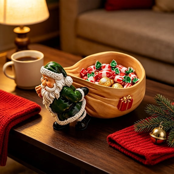 Twfbrm Christmas Santa Candy Dish, Sturdy Resin Santa Candy Bowl with Gift Sack Design, Winter Christmas Tabletop Decor for Home, Kitchen, Holiday, Party Decoration