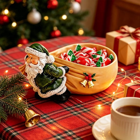 Twfbrm Christmas Santa Candy Dish, Sturdy Resin Santa Candy Bowl with Gift Sack Design, Winter Christmas Tabletop Decor for Home, Kitchen, Holiday, Party Decoration
