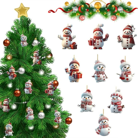 Twfbrm Christmas Snowman Hanging Ornaments, 2D Acrylic Cute Cartoon Snowmen Pendant with Rope, Winter Holiday Christmas Tree Hanging Crafts Christmas Decorations for Xmas Tree Party Favors