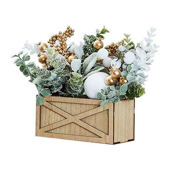 Twfbrm Christmas Table Ornaments Artificial Christmas Flowers Floral Table Top Christmas Balls Flower Arrangements in Decorative Pot Greenery Holiday Xmas Home Decor