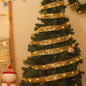 Twfbrm Christmas Tree Ribbon Lights Decoration, 32.8Ft 100 LED Lights Battery Operated Christmas Ribbon Fairy String Lights, Xmas Ribbon Lights for Christmas Wedding Party Christmas Decoration