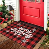 Twfbrm Christmas Welcome Doormat, Christmas Decorations 16"x24" Buffalo Plaid Merry Christmas Floor Mat, Non-Slip Winter Holiday Decorative Entrance Carpet Xmas Bathroon Rugs for Indoor Outdoor