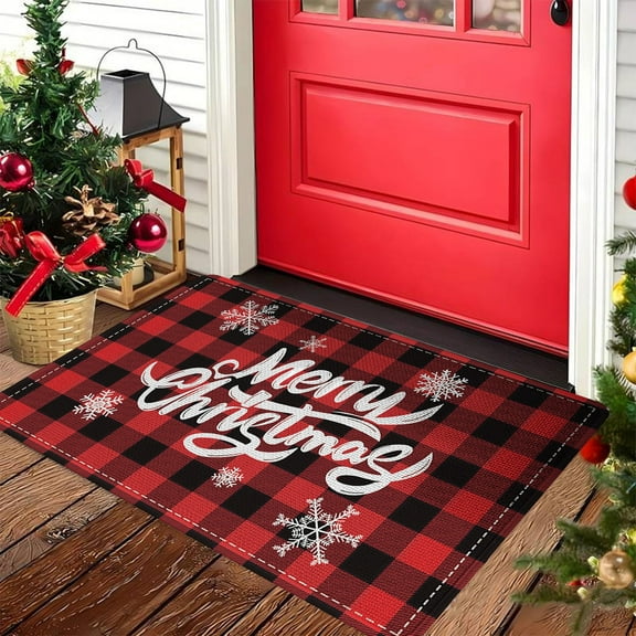 Twfbrm Christmas Welcome Doormat, Christmas Decorations 16"x24" Buffalo Plaid Merry Christmas Floor Mat, Non-Slip Winter Holiday Decorative Entrance Carpet Xmas Bathroon Rugs for Indoor Outdoor