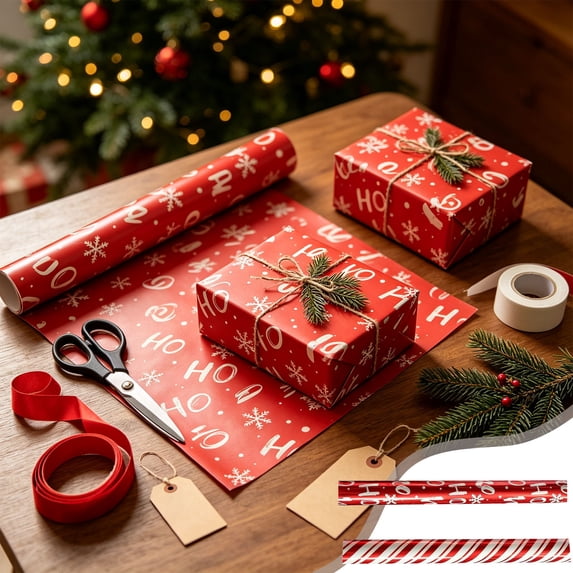 Twfbrm Christmas Wrapping Paper Roll, Gift Wrap Paper with Red White Stripe Design, Holiday Wrapping Paper Christmas Decoration for Birthday, Wedding, Christmas, Valentines