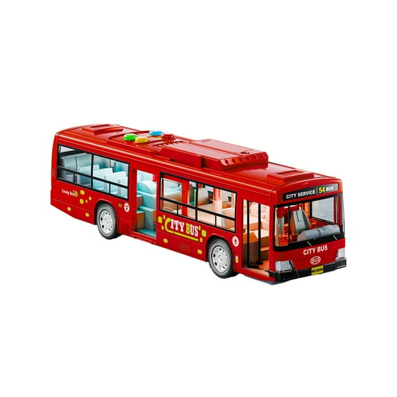 Twfbrm City Bus Toys, Educational Toddler Toys 1/64 Scale Realistic Bus Model Toy, Pull Back Inertia Vehicles Toys with Lights and Sounds, Openable Doors, Friction-Powered Racing Vehicles for 3+ Kids